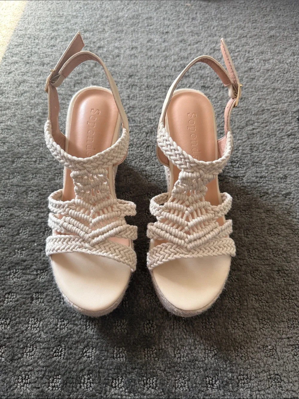 Sopends Cream Braided Espadrille Wedge Sandals